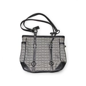 Coach Signature Jacquard Shoulder Bag Black and Gray Handbag Purse